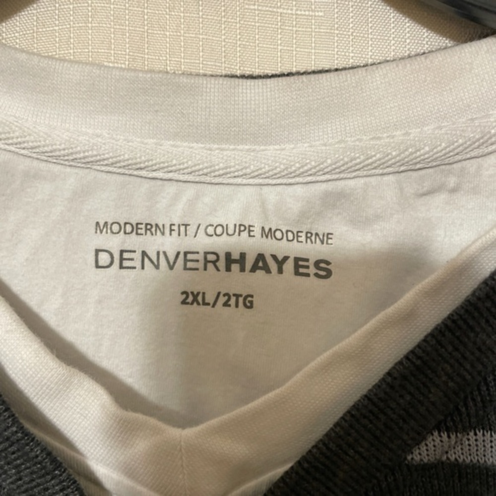 2/$40. Denver Hayes Mens Long Sleeve Henley Shirt Grey Striped Size XXL - Picture 2 of 10